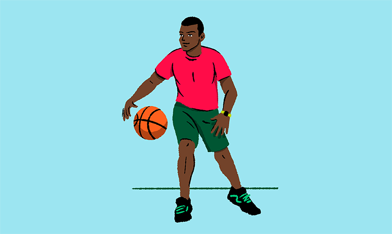 Teenager playing basketball